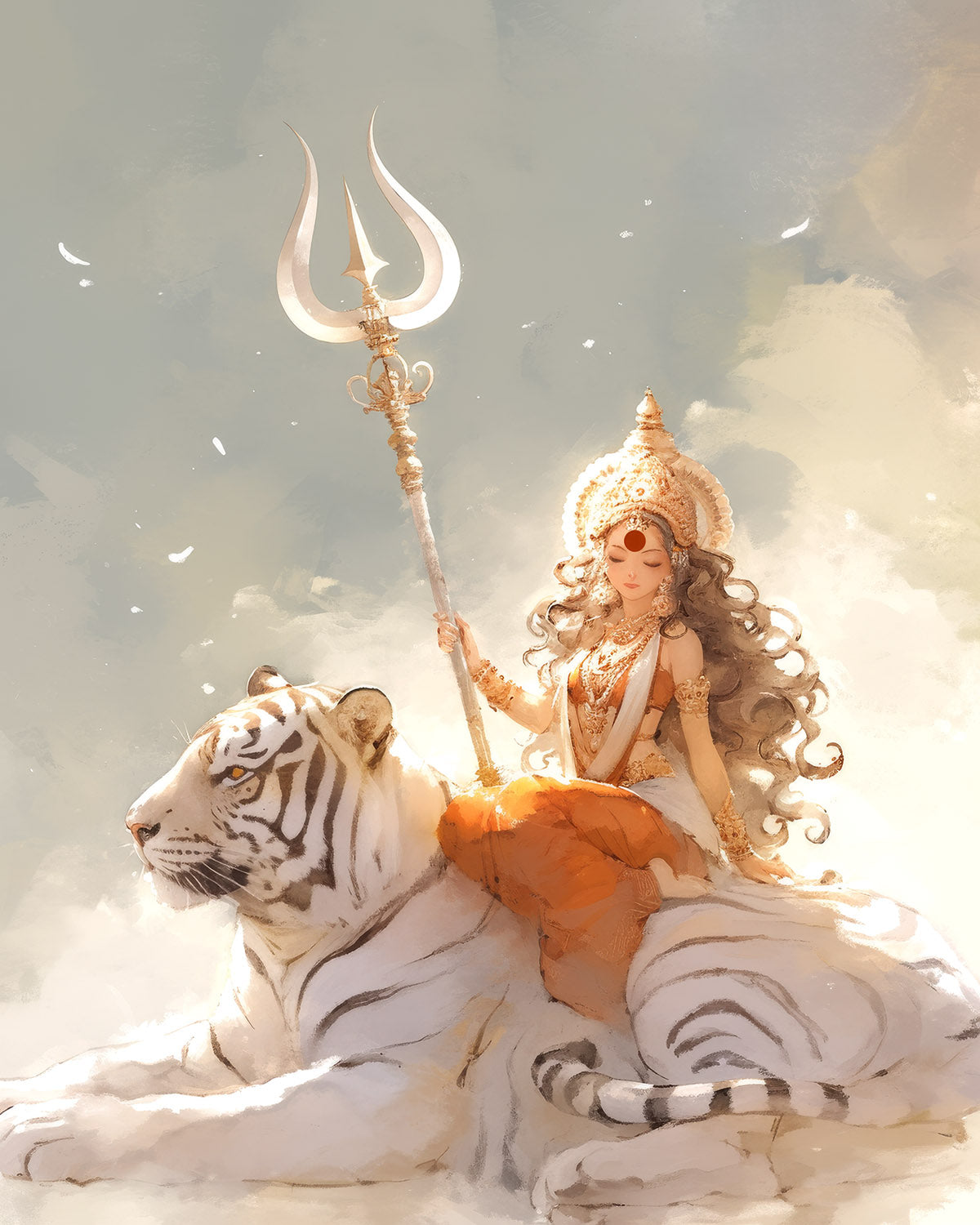 Devī Astride the White Tiger — AWEDICT fine-art print