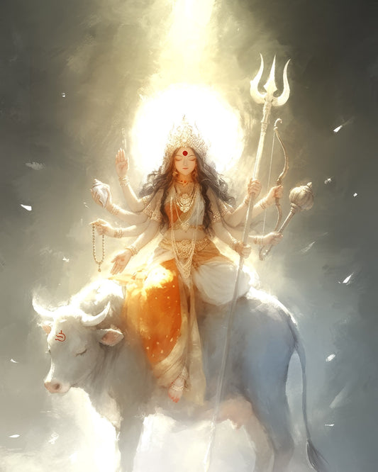 Devī on the Bull, Trishūl in Hand — AWEDICT fine-art print