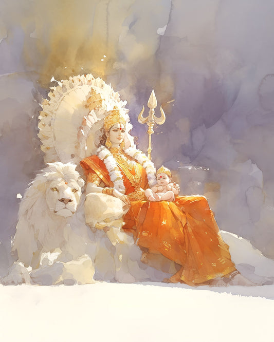 Durgā on the White Lion — AWEDICT fine-art print