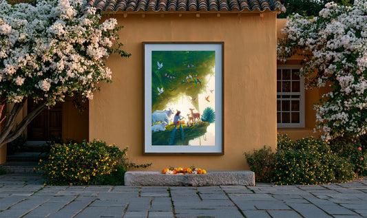 Govardhana-dhārī — He Who Lifted the Mountain — framed print preview — AWEDICT