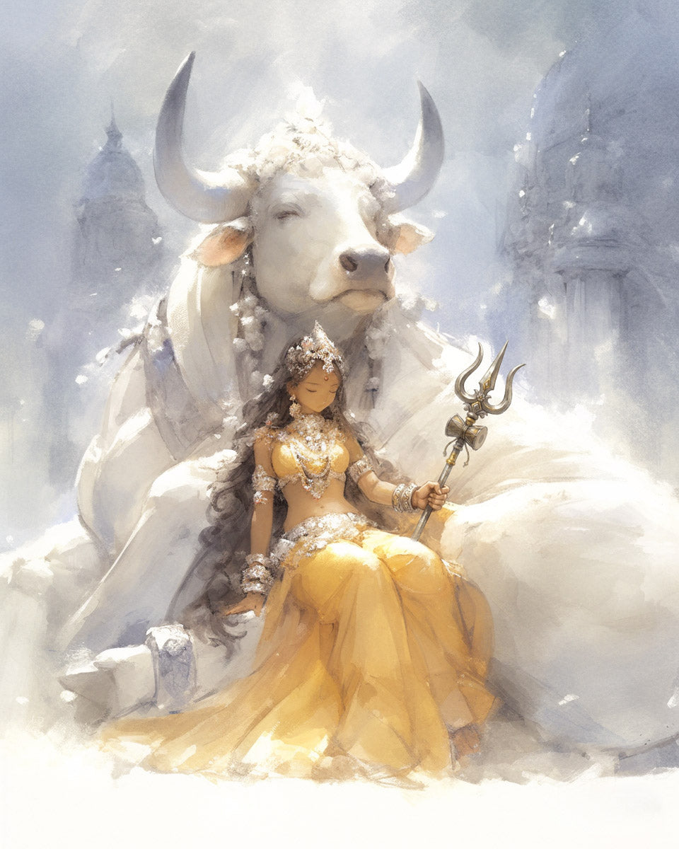 The Yellow Saree, The White Bull — AWEDICT fine-art print